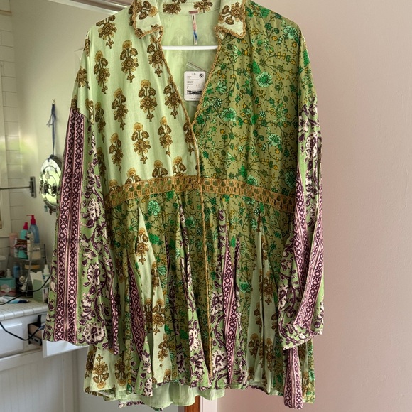 Free People green patterned mini dress - Picture 2 of 6